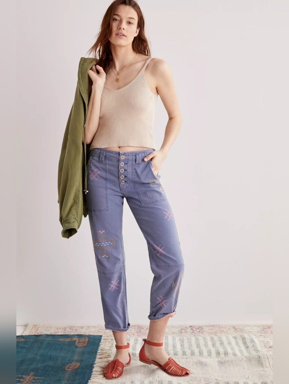 Anthro Pilcro The Wanderer Cross Stitch Pants